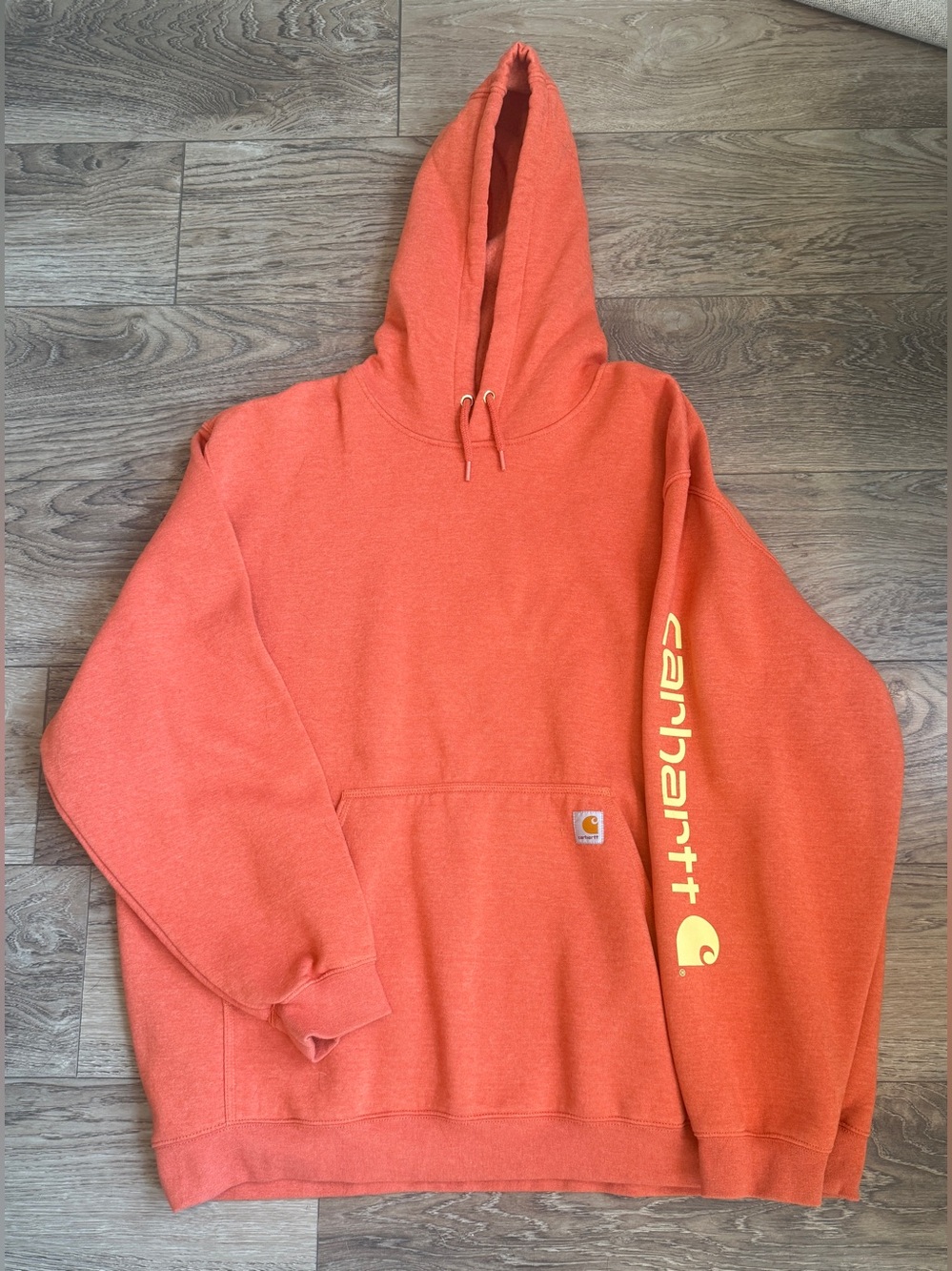 Carhartt Men’s Logo Sleeve Orange Hooded Sweatshirt 3XL Loose Fit